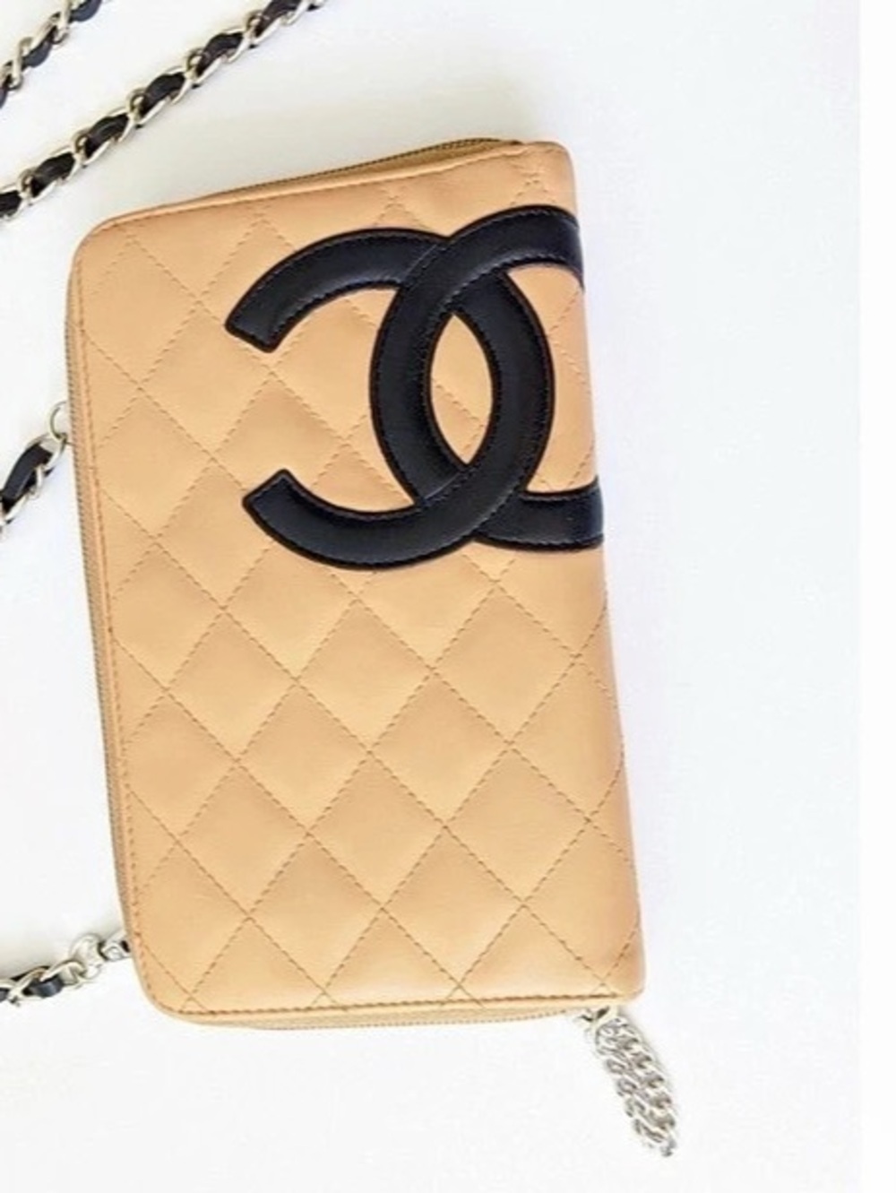 Chanel Cambon Ligne Zip Wallet with Chain Tan & Black